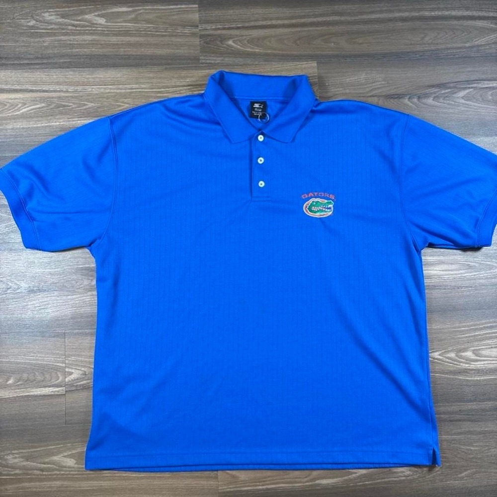 Blue Florida Gators polo shirt with orange logo, size XL